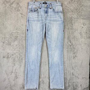 True Religion Ricky Jeans Mens 33 Relaxed Straight Super T Denim Light Wash Blue